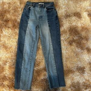 Pacsun Womens Mom Jeans Two Tone Cut & Sew Frayed High Rise Tapered Size 23